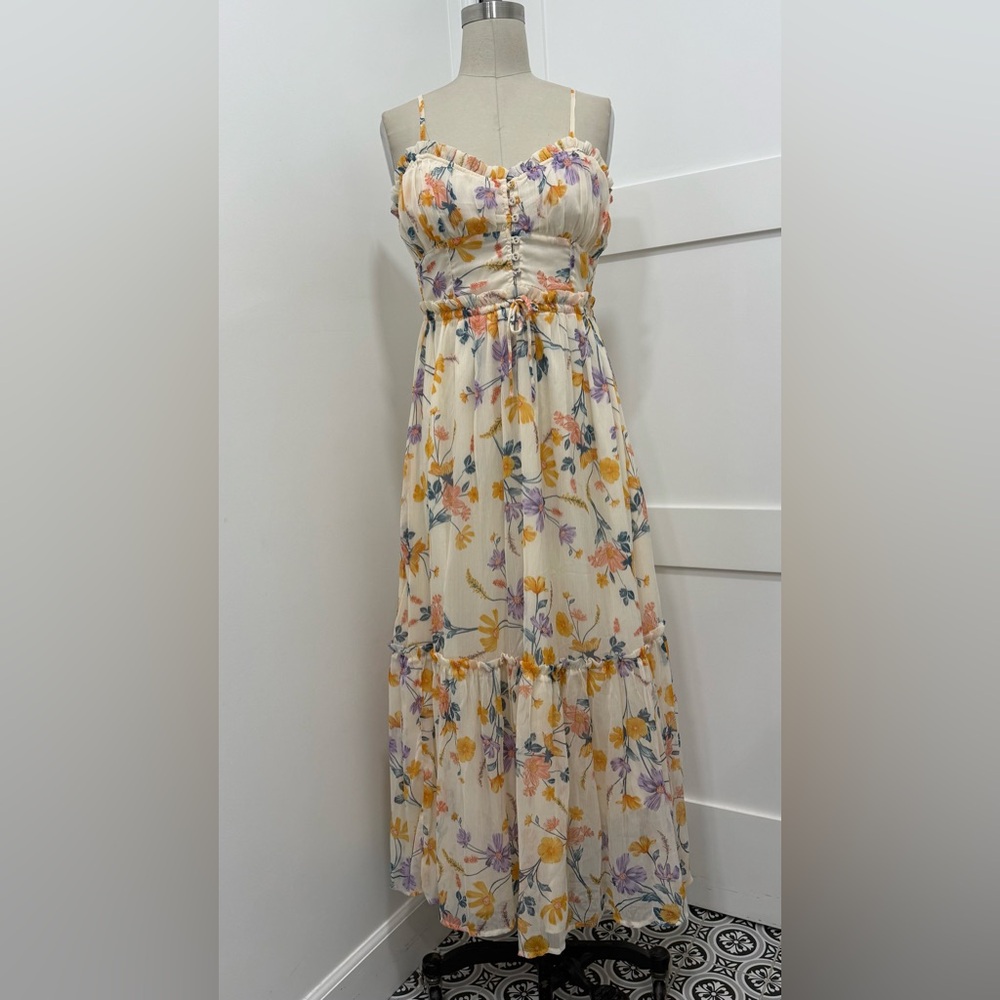 Patrons of Peace Floral Maxi Dress Corset Spaghetti Straps Size M Cottagecore